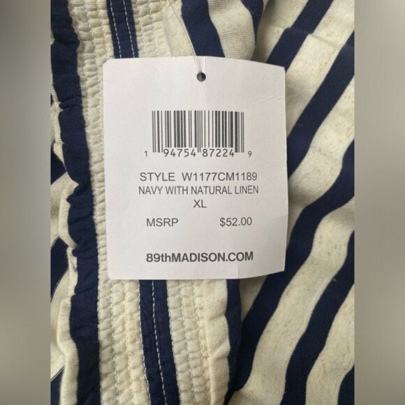 NWT 89th & Madison Navy/Cream Women's Striped Elastic Waist Midi Skirt Size XL - Picture 9 of 9